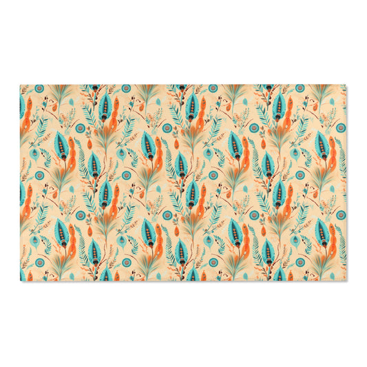 Sol y Alegría (Sun and Joy) Collection- Boho Feather Pattern Area Rug — Turquoise & Coral Accent Rug - Creations by Chris and Carlos