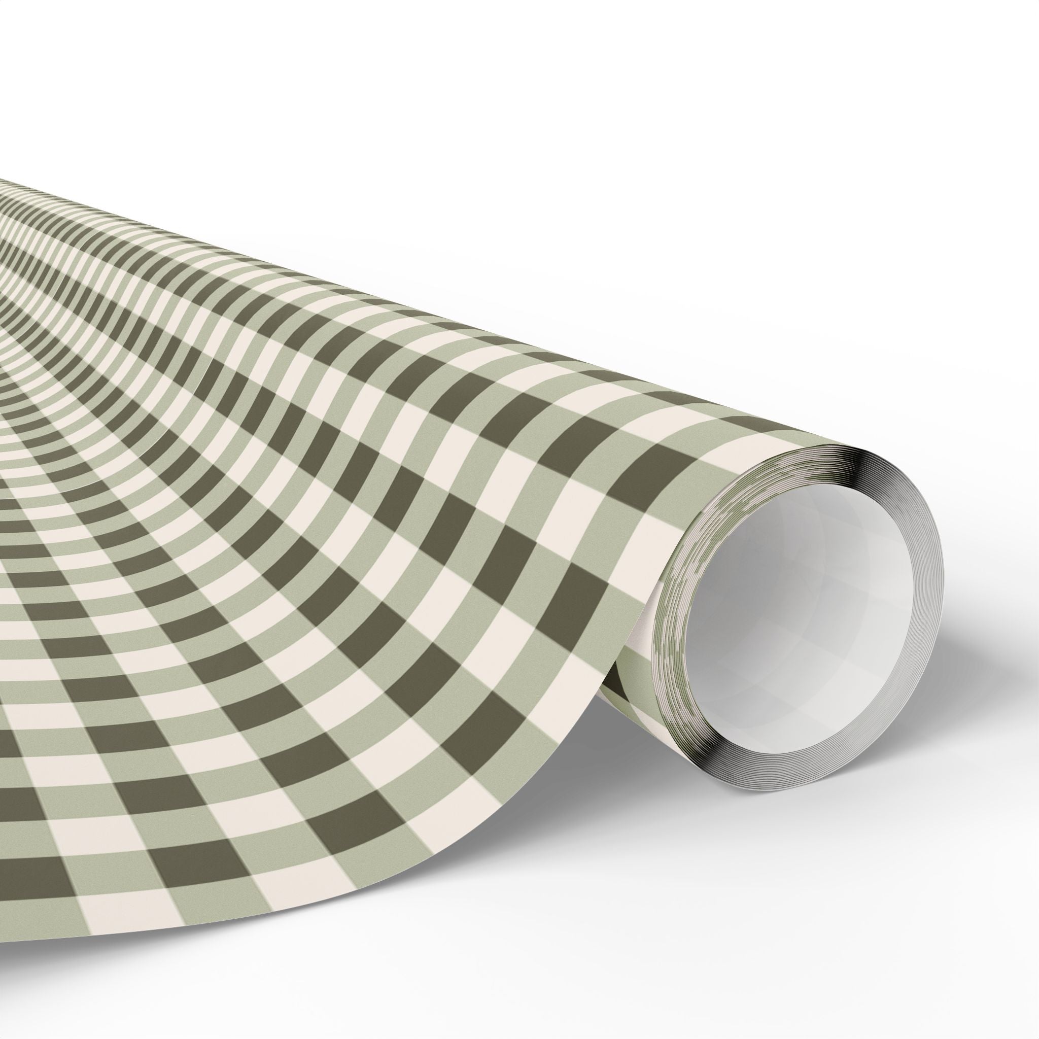 Gingham Plaid Wrapping Paper Roll — Neutral Green Check Holiday Gift Wrap - Creations by Chris and Carlos