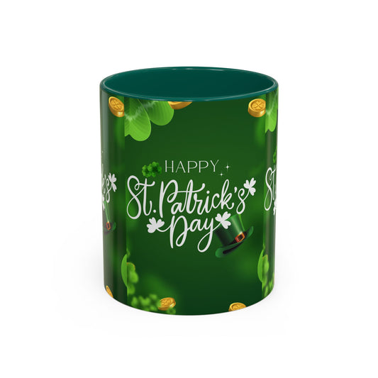 Happy St. Patrick's Day Coffee Mug – Green Shamrock & Gold Coin 11/15oz - Creations by Chris and Carlos