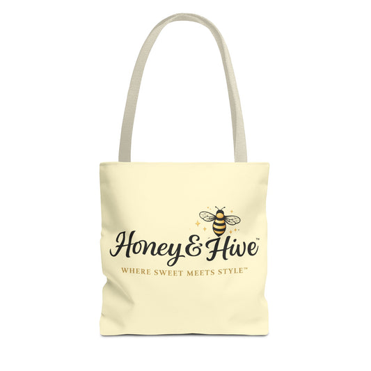 Honey & Hive Logo Tote Bag — Cute Bee Market Tote, "Where Sweet Meets Style" - Creations by Chris and Carlos