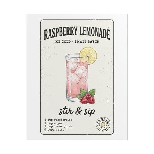 Raspberry Lemonade Poster — Stir & Sip Recipe Wall Art - Creations by Chris and Carlos