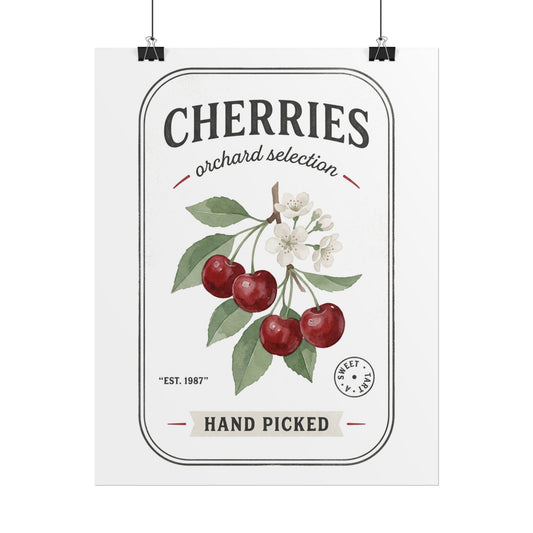 Cherry Orchard Poster — 'Cherries Hand Picked' Vintage Botanical Print - Creations by Chris and Carlos