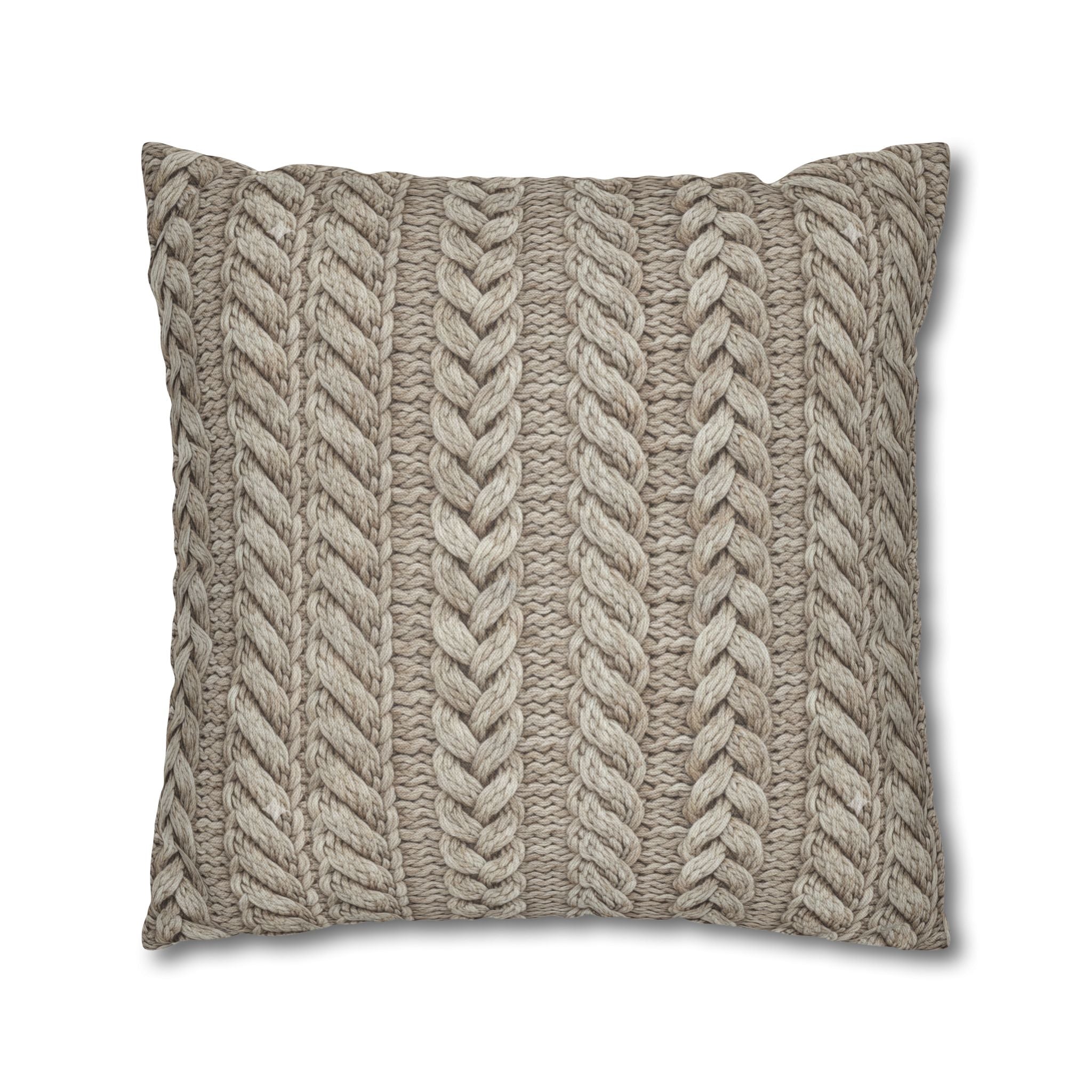 Plumstead Manor Cozy Cable Knit Decorative Pillowcase — Neutral Beige Square Throw Pillow Cover - Creations by Chris and Carlos