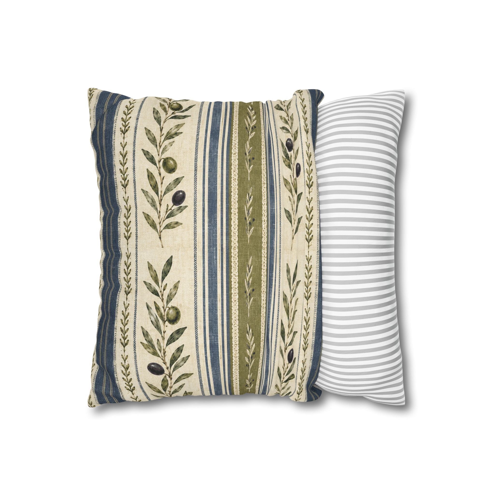 Olive & Navy Olive Branch Striped Throw Pillowcase - Creations by Chris and Carlos