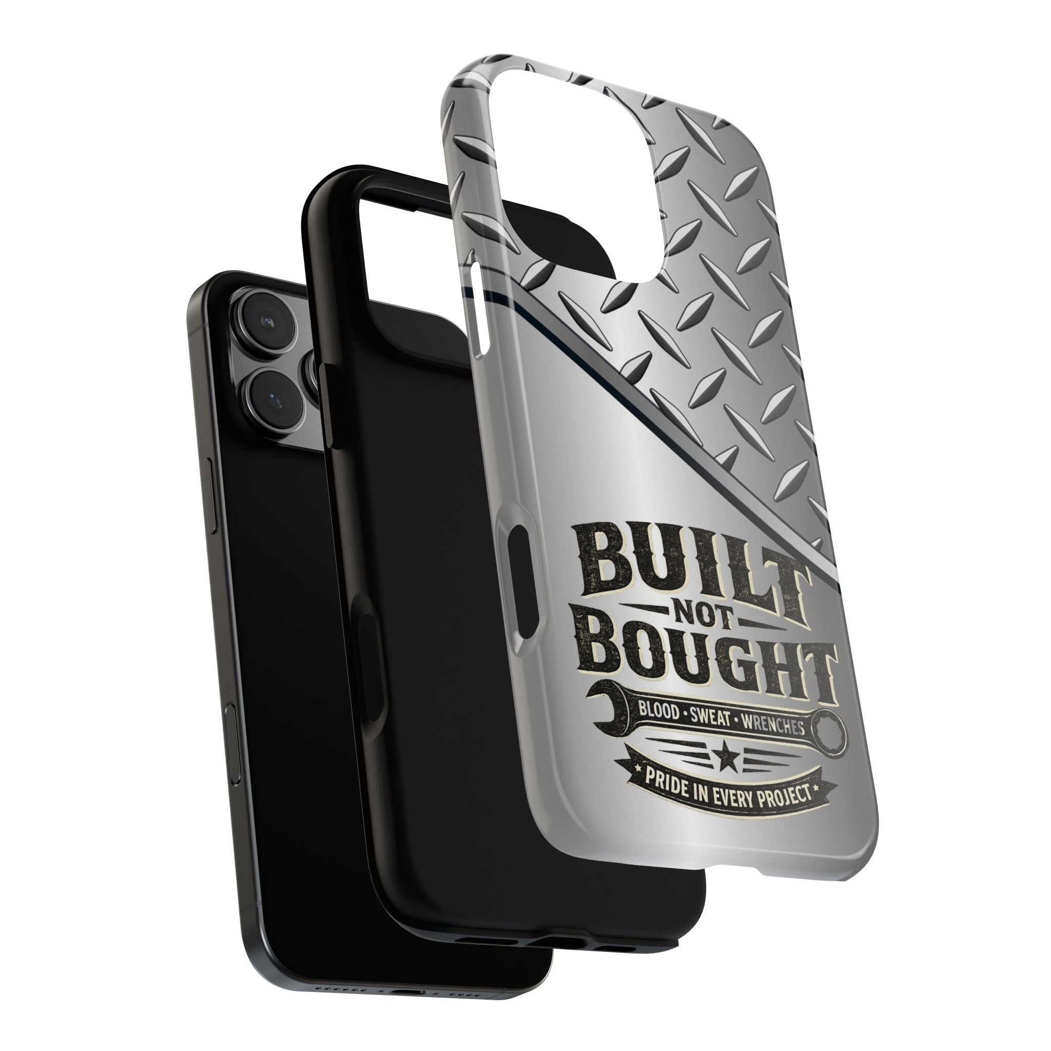 Built Not Bought Metal Diamond-Plate Phone Case — Rugged Tool Lover Gift - Creations by Chris and Carlos