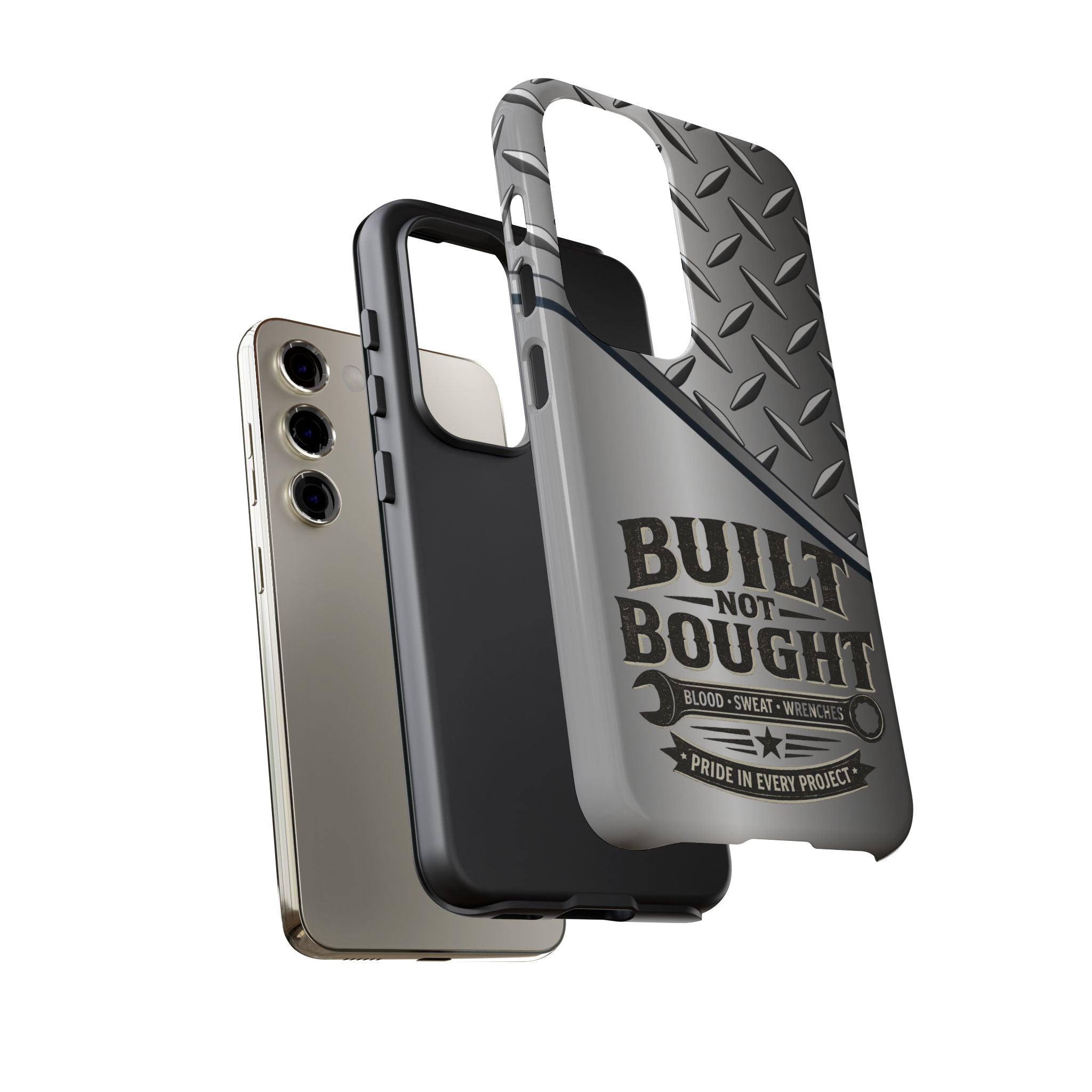 Built Not Bought Metal Diamond-Plate Phone Case — Rugged Tool Lover Gift - Creations by Chris and Carlos