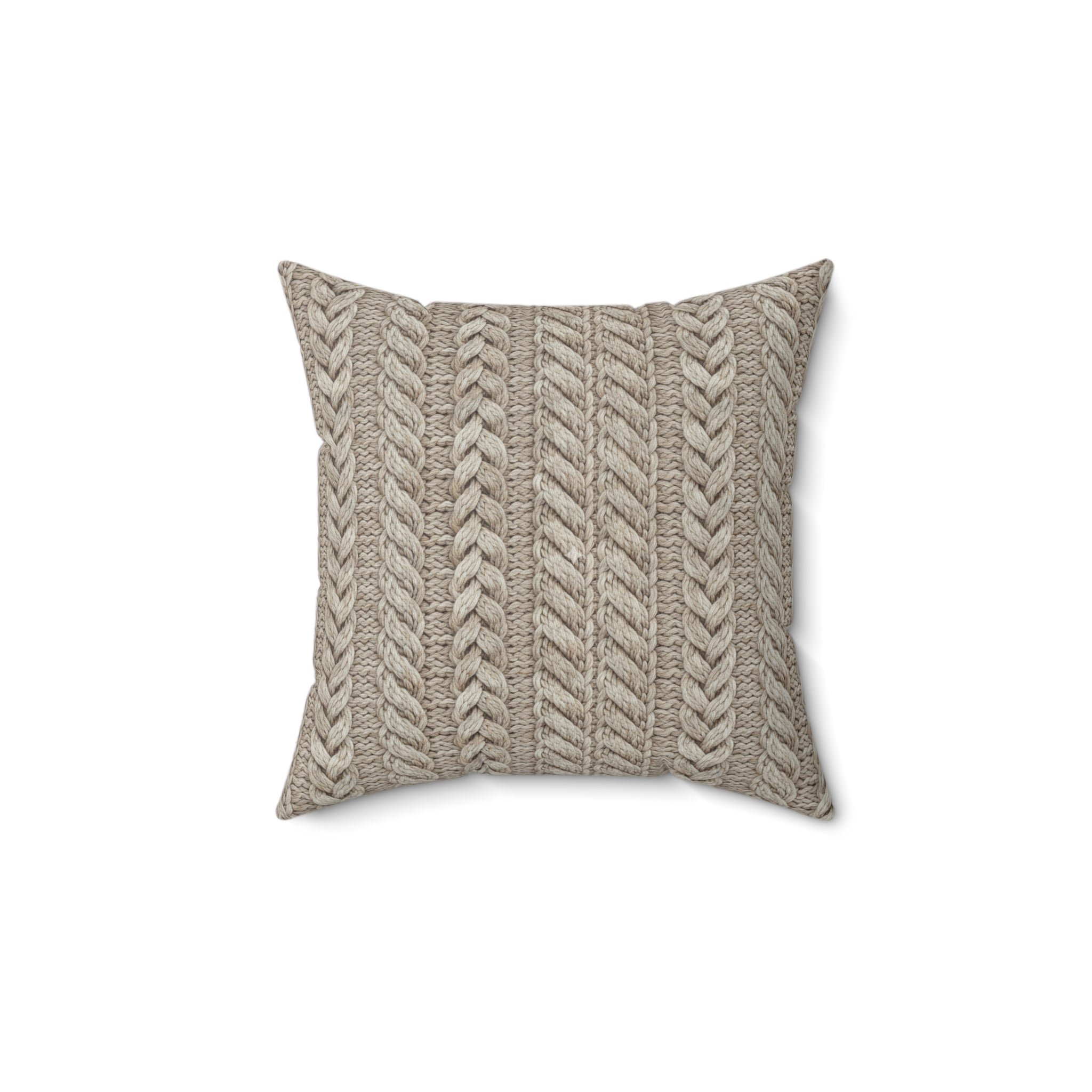 Plumstead Manor Knit Texture Square Pillow — Cozy Beige Spun Polyester Throw Pillow - Creations by Chris and Carlos