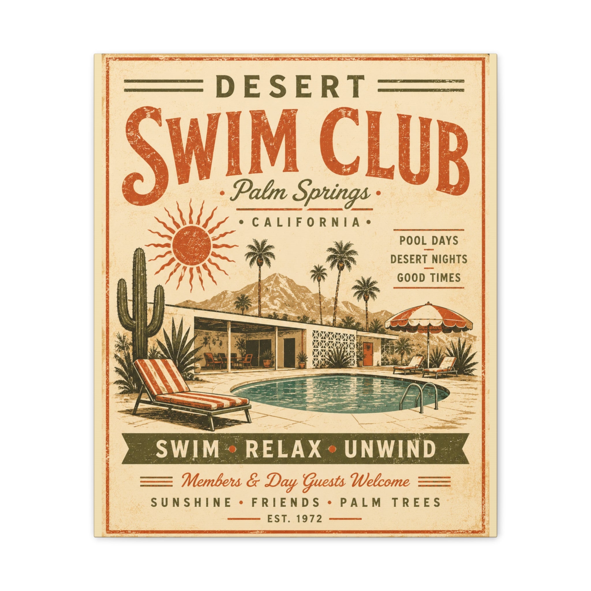 Desert Swim Club Palm Springs Canvas Wall Art — Retro Pool Vintage Poster - Creations by Chris and Carlos