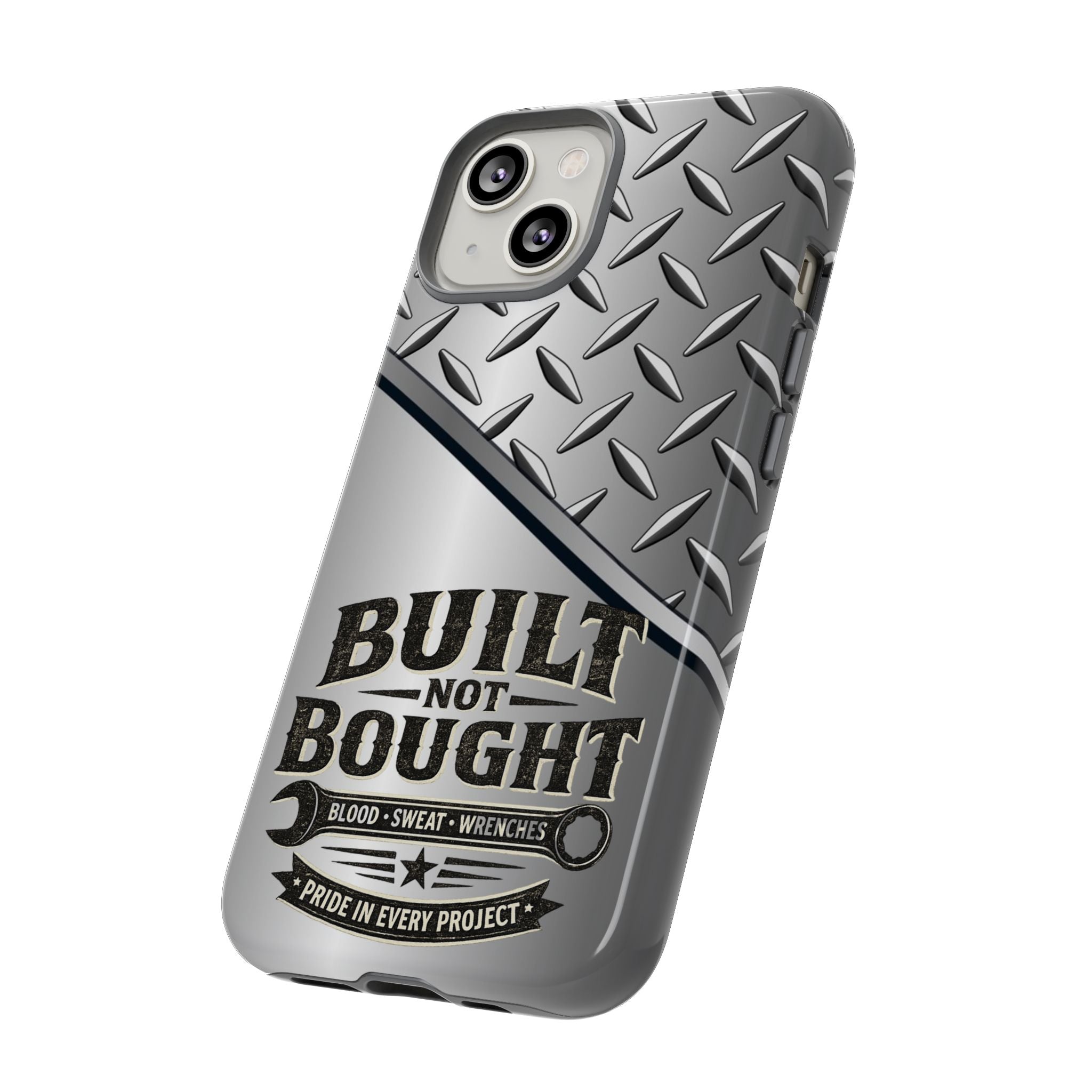 Built Not Bought Metal Diamond-Plate Phone Case — Rugged Tool Lover Gift - Creations by Chris and Carlos