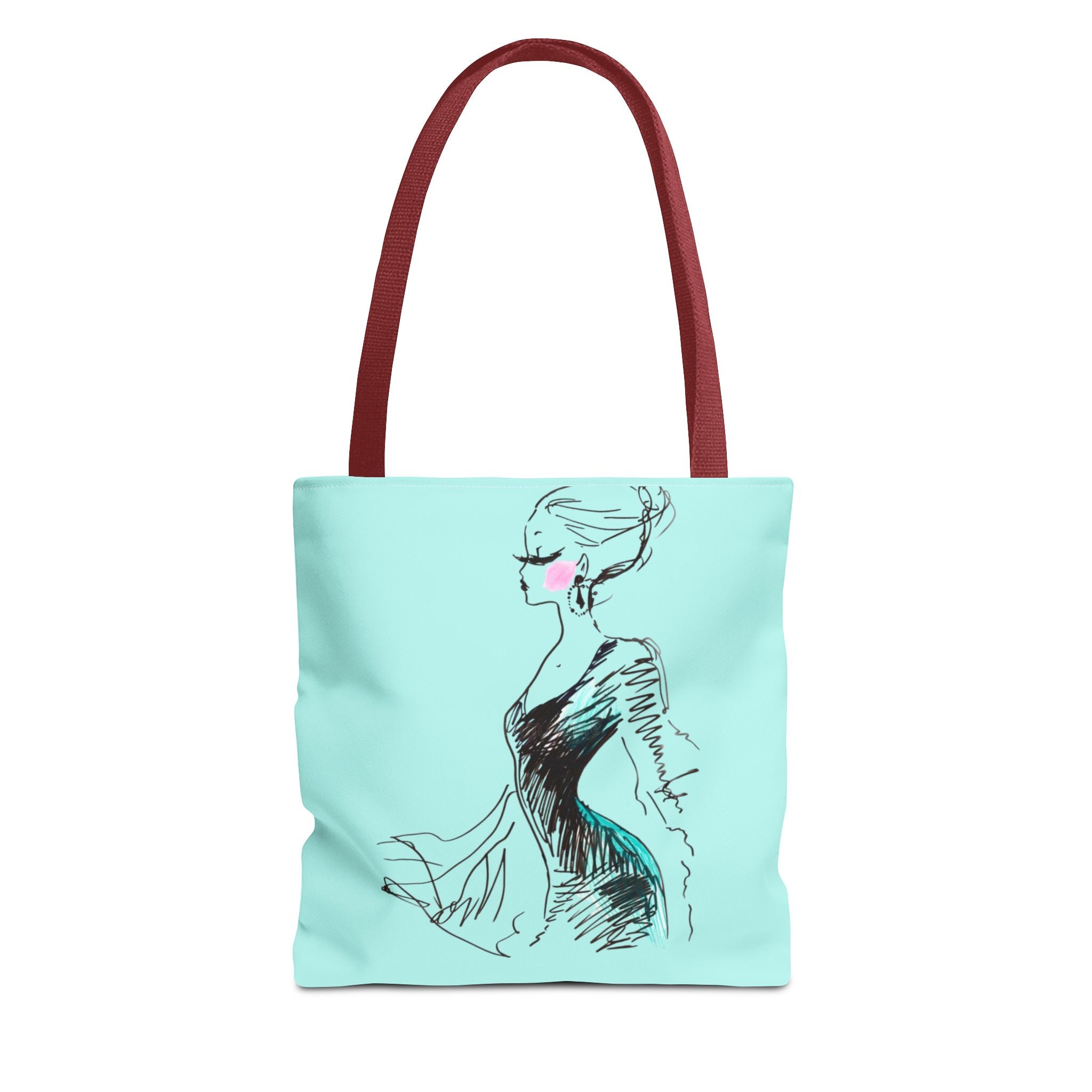 Fashion Sketch Tote Bag – Chic Aqua Illustration Tote - Creations by Chris and Carlos