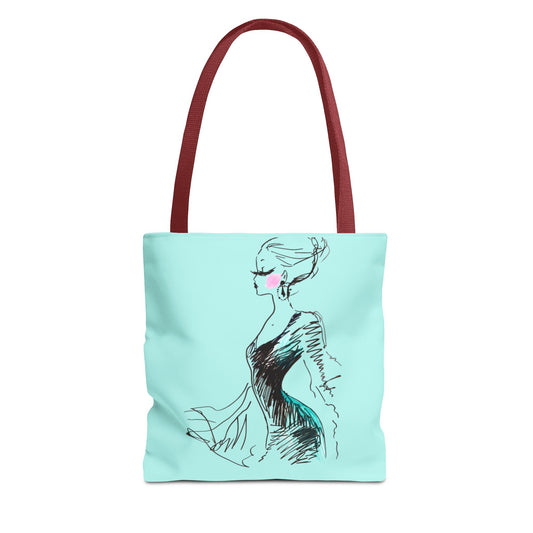 Fashion Sketch Tote Bag – Chic Aqua Illustration Tote - Creations by Chris and Carlos