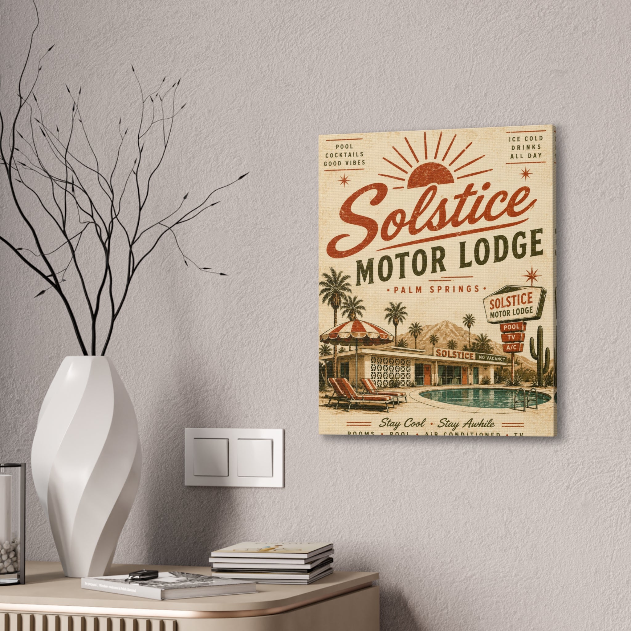 Solstice Motor Lodge Vintage Palm Springs Canvas Print - Creations by Chris and Carlos