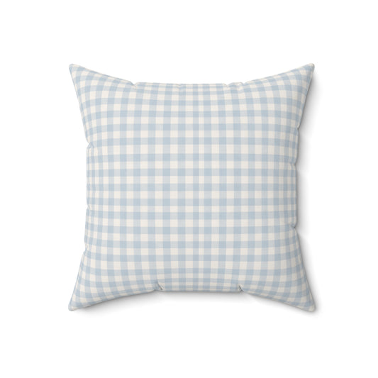Gingham Faux Suede Square Pillow — Light Blue Check Decorative Throw Pillow - Creations by Chris and Carlos