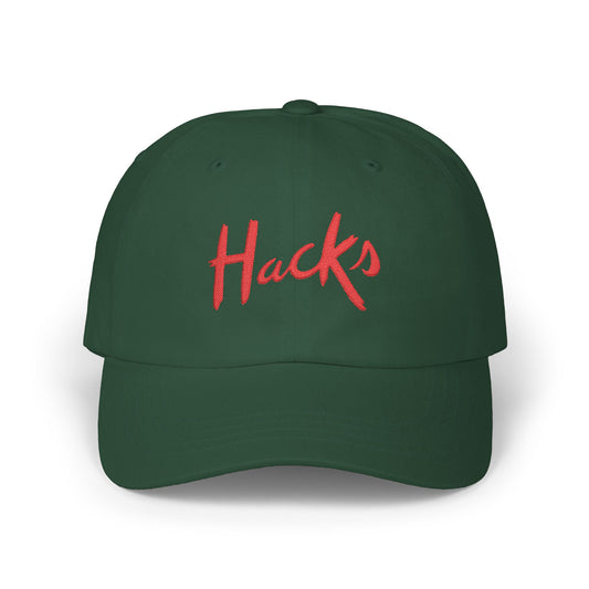 Dad Cap "Hacks" Embroidered Baseball Hat — Casual White Adjustable Hat - Creations by Chris and Carlos