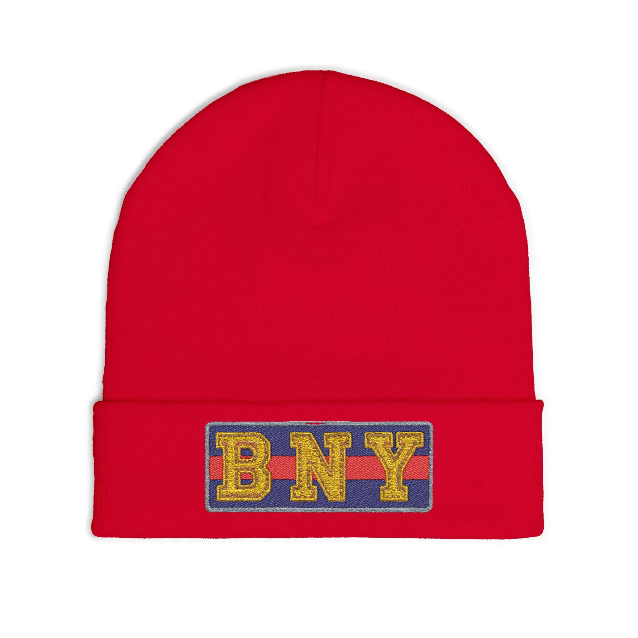 BNY Embroidered Knit Beanie – Vintage Letter Patch Winter Hat - Creations by Chris and Carlos