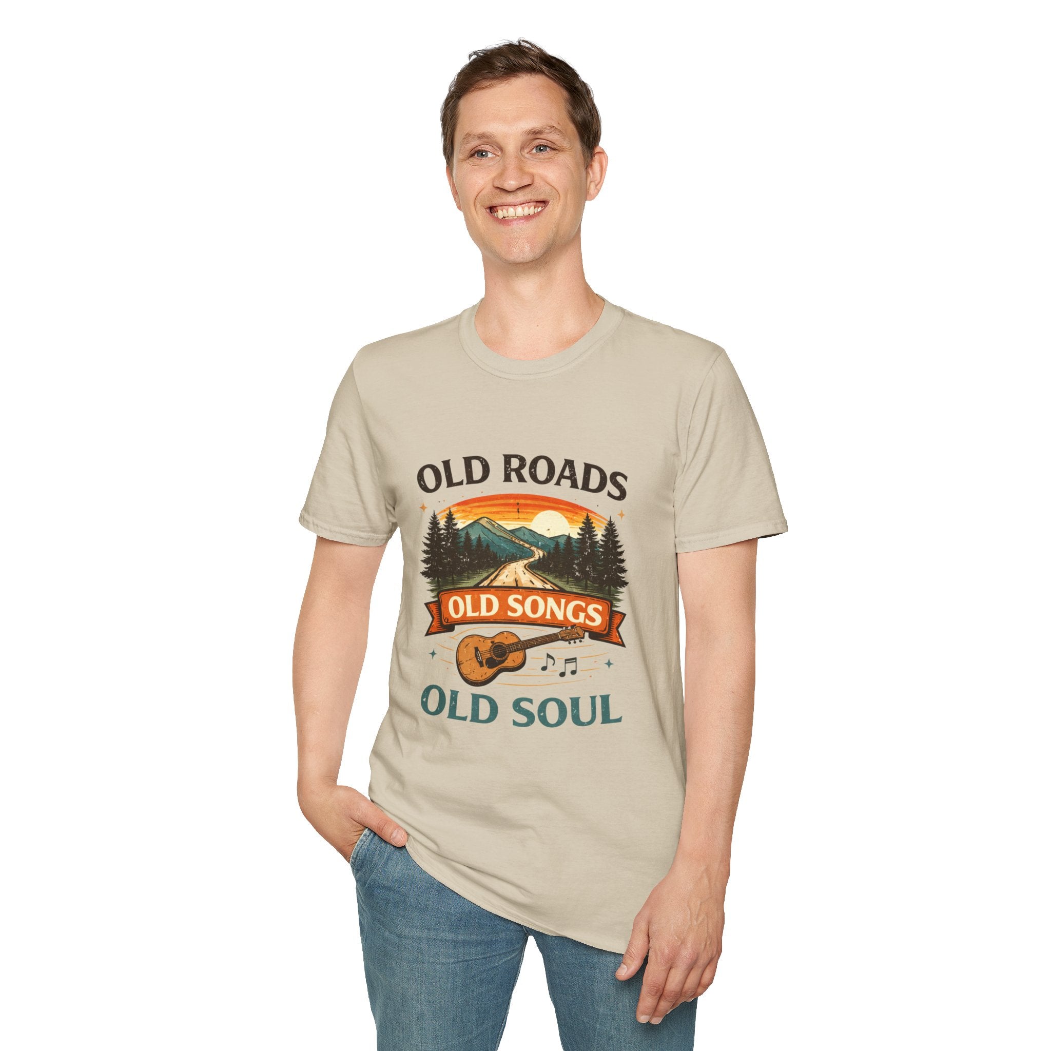 Old Roads Old Songs Old Soul T-Shirt — Vintage Mountain Guitar Retro Tee - Creations by Chris and Carlos