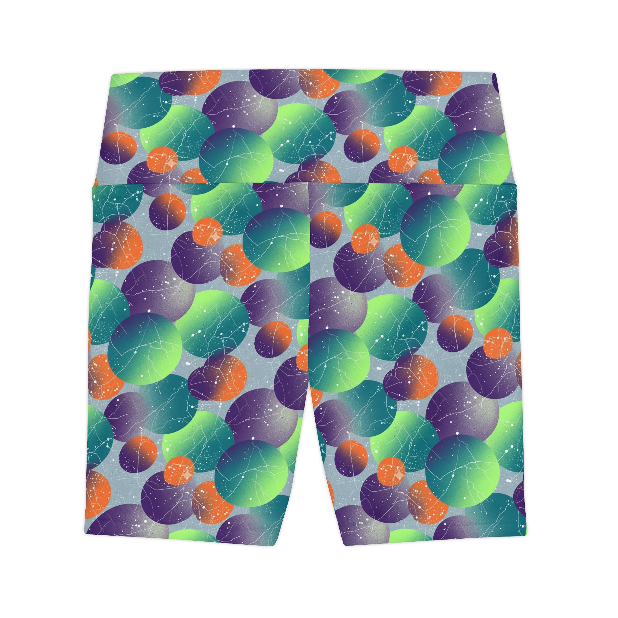 Multi Bubble Print Women's Workout Shorts — High-Waist Activewear Bike Shorts - Creations by Chris and Carlos
