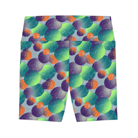 Multi Bubble Print Women's Workout Shorts — High-Waist Activewear Bike Shorts - Creations by Chris and Carlos