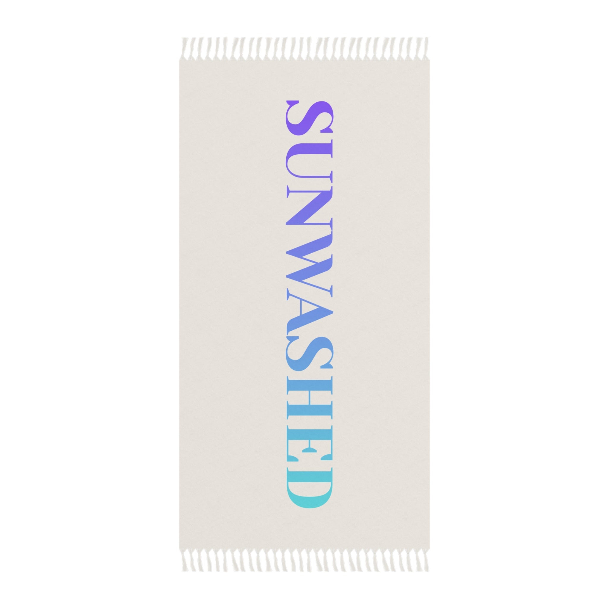 Sunwashed Boho Beach Towel – Ombre Vertical Text Fringe - Creations by Chris and Carlos