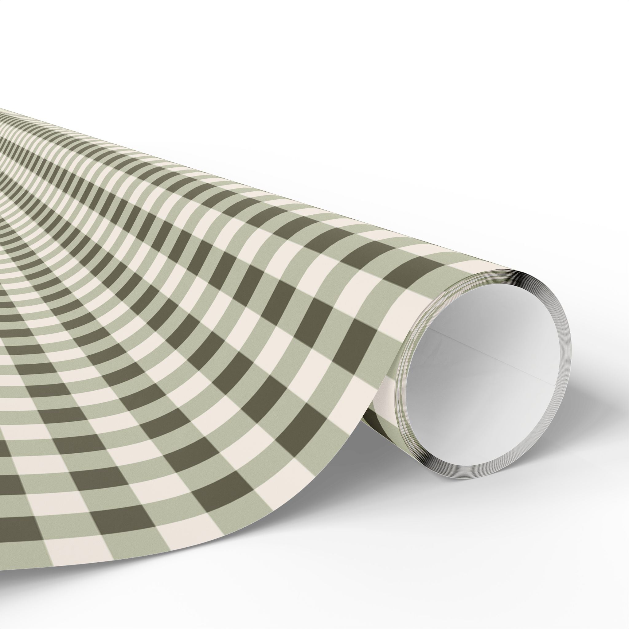 Gingham Plaid Wrapping Paper Roll — Neutral Green Check Holiday Gift Wrap - Creations by Chris and Carlos
