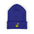 Embroidered Smiley Beanie — Cozy Winter Cuffed Hat with Knit Pom Design