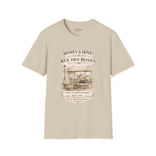 Rue des Roses Floral Market T-Shirt – Honey & Hive Vintage Garden Tee - Creations by Chris and Carlos