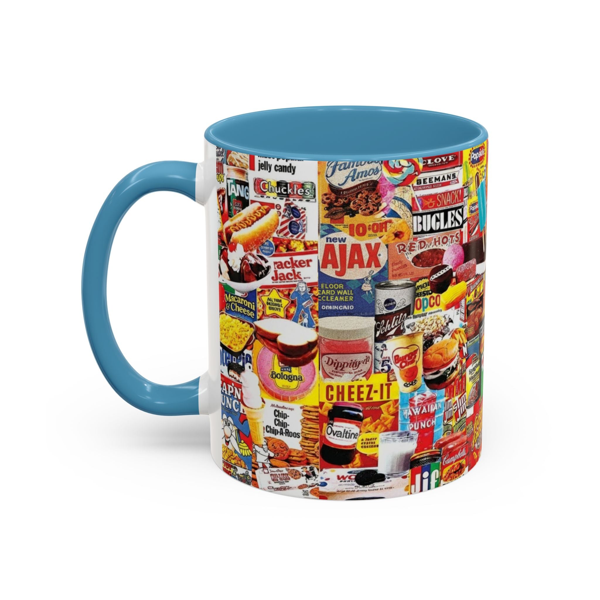 Retro Snack Collage Mug — Vintage Candy & Cereal Packaging Accent Coffee Mug - Creations by Chris and Carlos