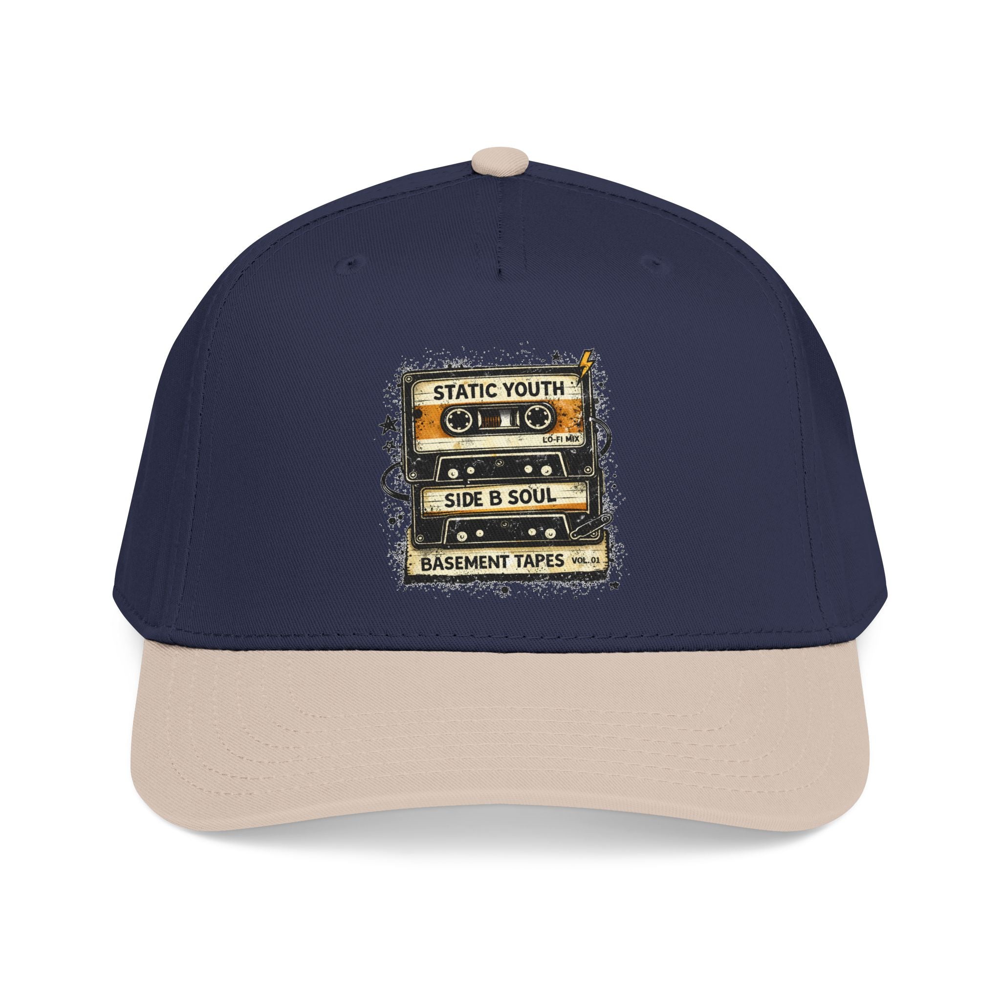 Vintage Cassette Baseball Cap — "Static Youth / Side B Soul" Retro Tape Design - Creations by Chris and Carlos