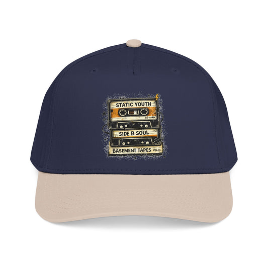 Vintage Cassette Baseball Cap — "Static Youth / Side B Soul" Retro Tape Design - Creations by Chris and Carlos