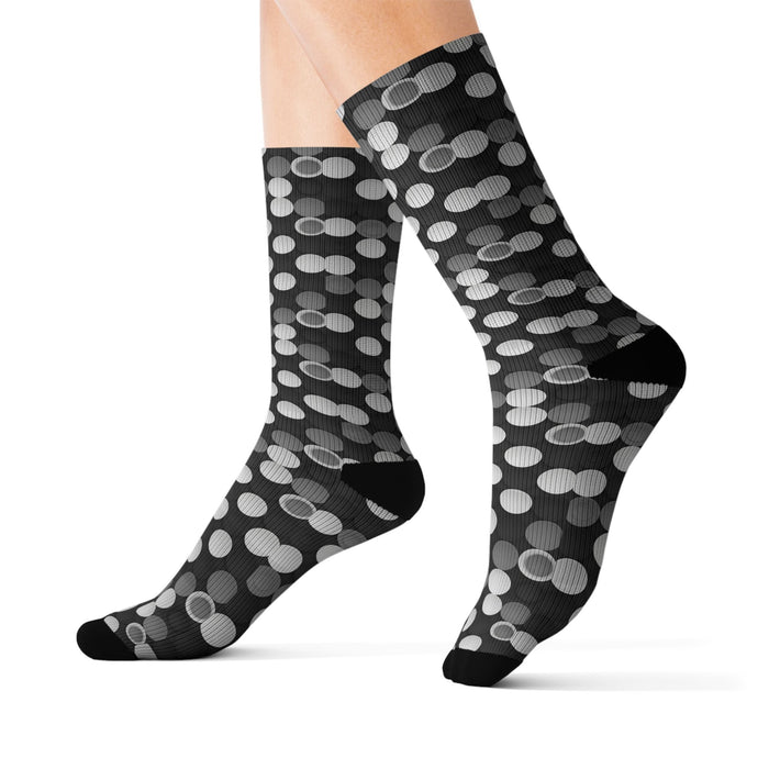 Prism Point Athletic Collection- Black & White Bubble Pattern Sublimation Socks Retro Polka Dot Crew Socks