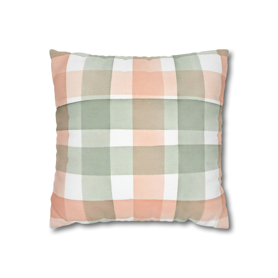 The Artisanal Flora Gallery Pastel Buffalo Check Pillowcase — Peach & Sage Plaid Square Pillow Cover