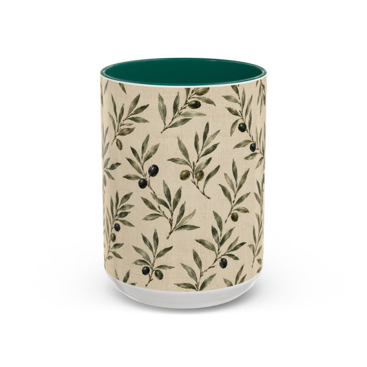 Olive Branch Pattern Ceramic Mug (11oz, 15oz) - Creations by Chris and Carlos