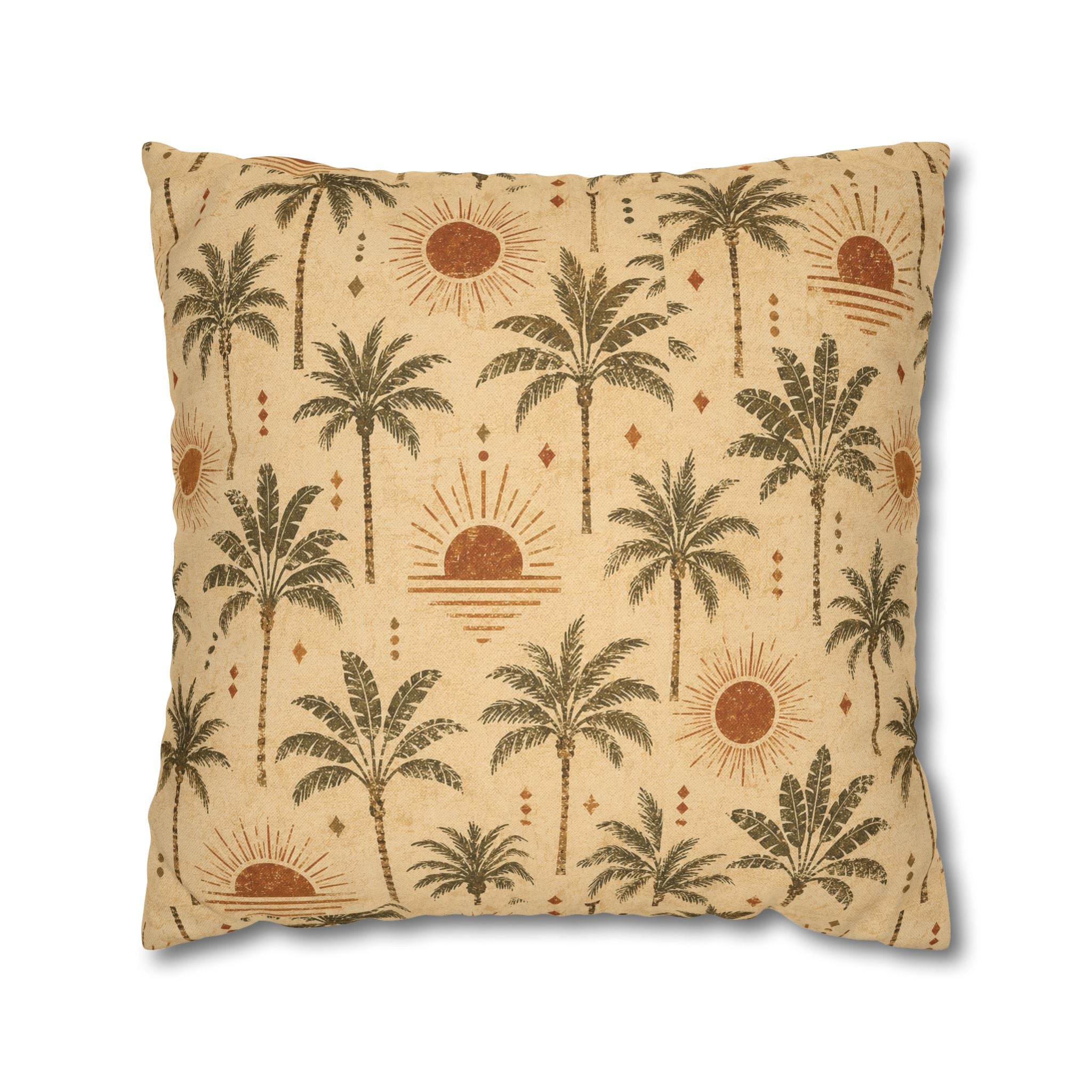 Tropical Palm Sunset Pillowcase — Boho Beach Decorative Throw Pillow Cover - Creations by Chris and Carlos