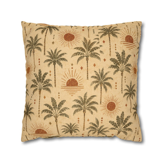 Tropical Palm Sunset Pillowcase — Boho Beach Decorative Throw Pillow Cover - Creations by Chris and Carlos