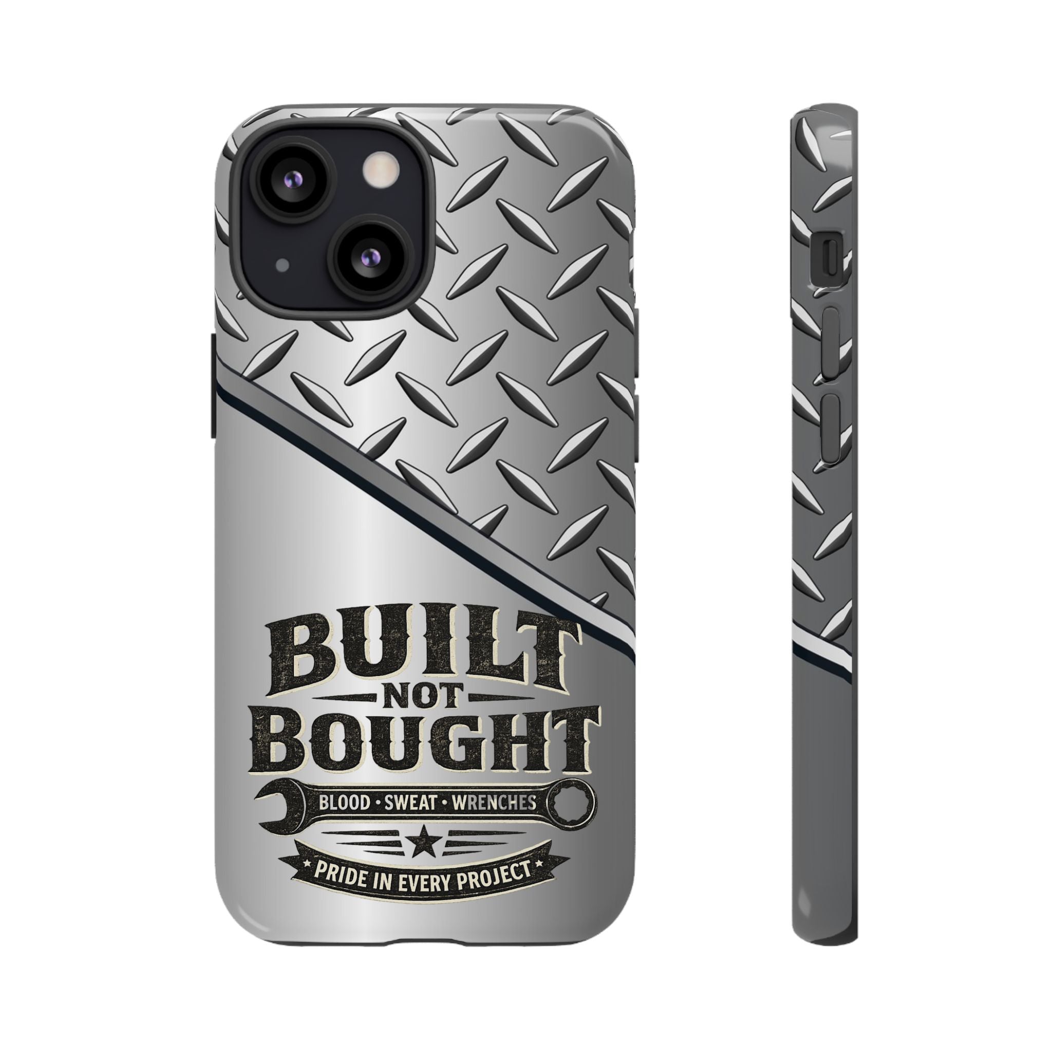 Built Not Bought Metal Diamond-Plate Phone Case — Rugged Tool Lover Gift - Creations by Chris and Carlos