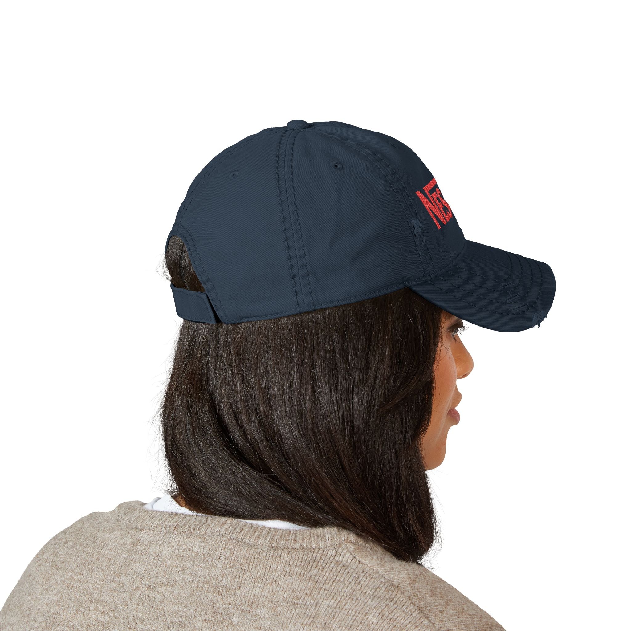 Nescafe Dad Hat — Distressed Embroidered Nescafé Logo - Creations by Chris and Carlos