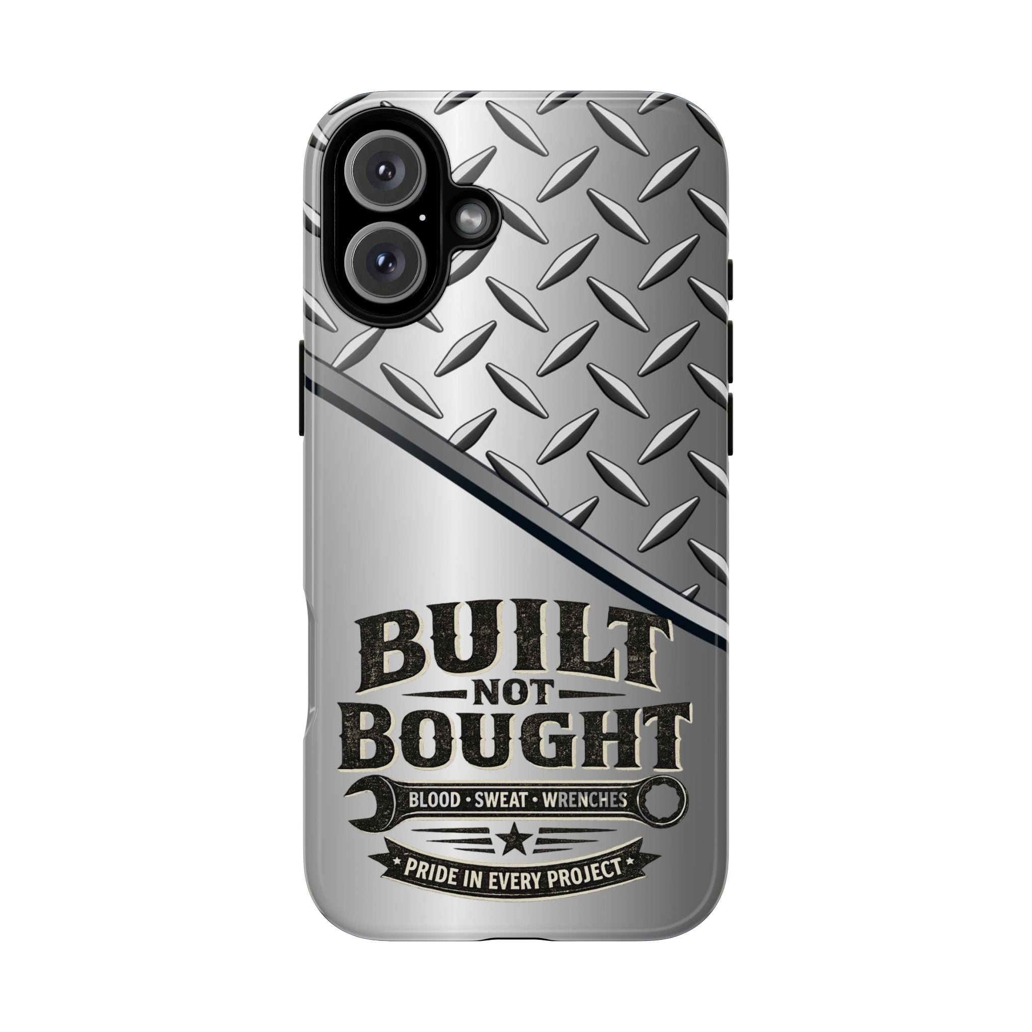 Built Not Bought Metal Diamond-Plate Phone Case — Rugged Tool Lover Gift - Creations by Chris and Carlos