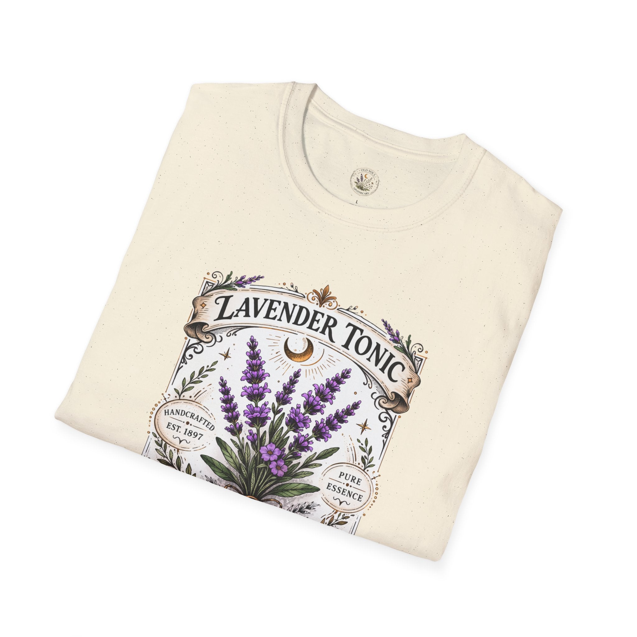 Old Soul Apothecary Lavender Tonic Botanical Tee — Vintage Herbal Label Shirt - Creations by Chris and Carlos