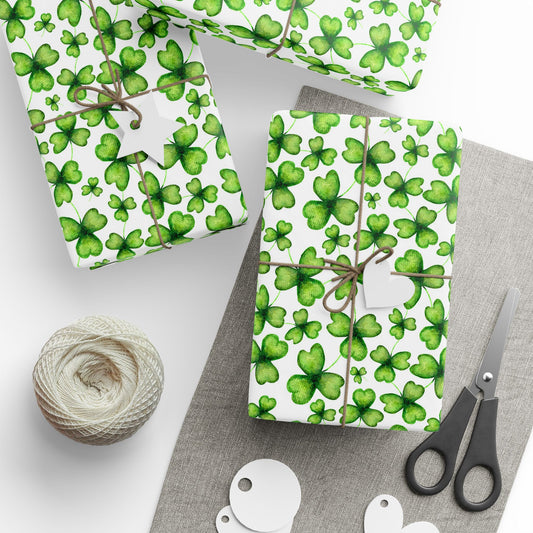 Shamrock Clover Wrapping Paper Roll - St. Patrick’s Day Green Floral Gift Wrap - Creations by Chris and Carlos