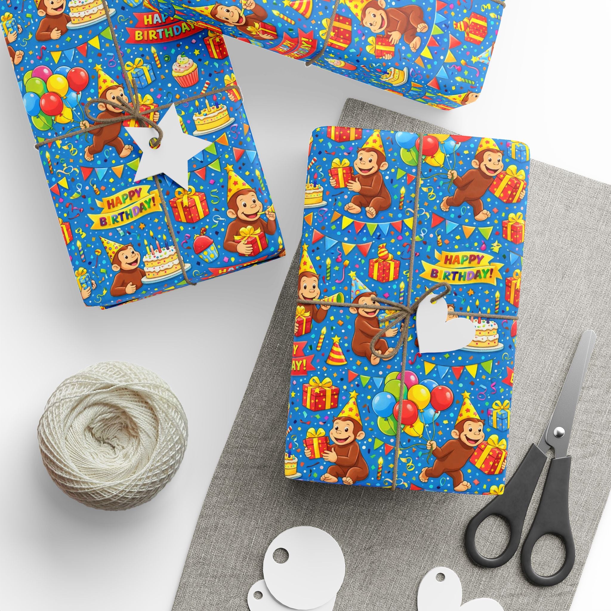Wrapping Paper Roll — Colorful Birthday Presents & Party Curious George Animals Gift Wrap - Creations by Chris and Carlos