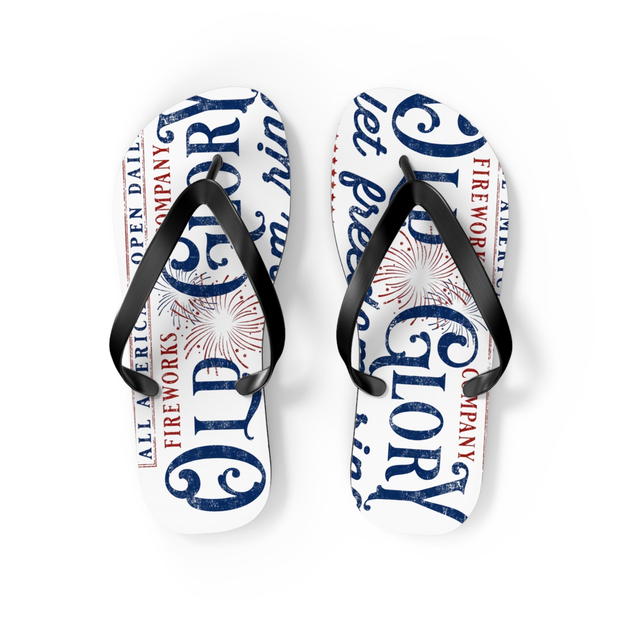 Patriotic 'Glory' Flip Flops – Red White & Blue Fireworks Beach Sandals - Creations by Chris and Carlos