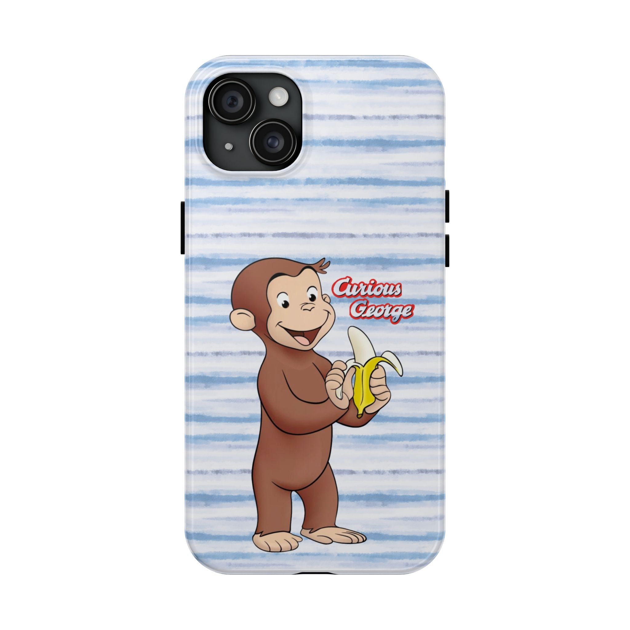 Curious George Banana Tough Phone Case — Cute Kids iPhone Cover, Blue Stripe Protective Case - Creations by Chris and Carlos