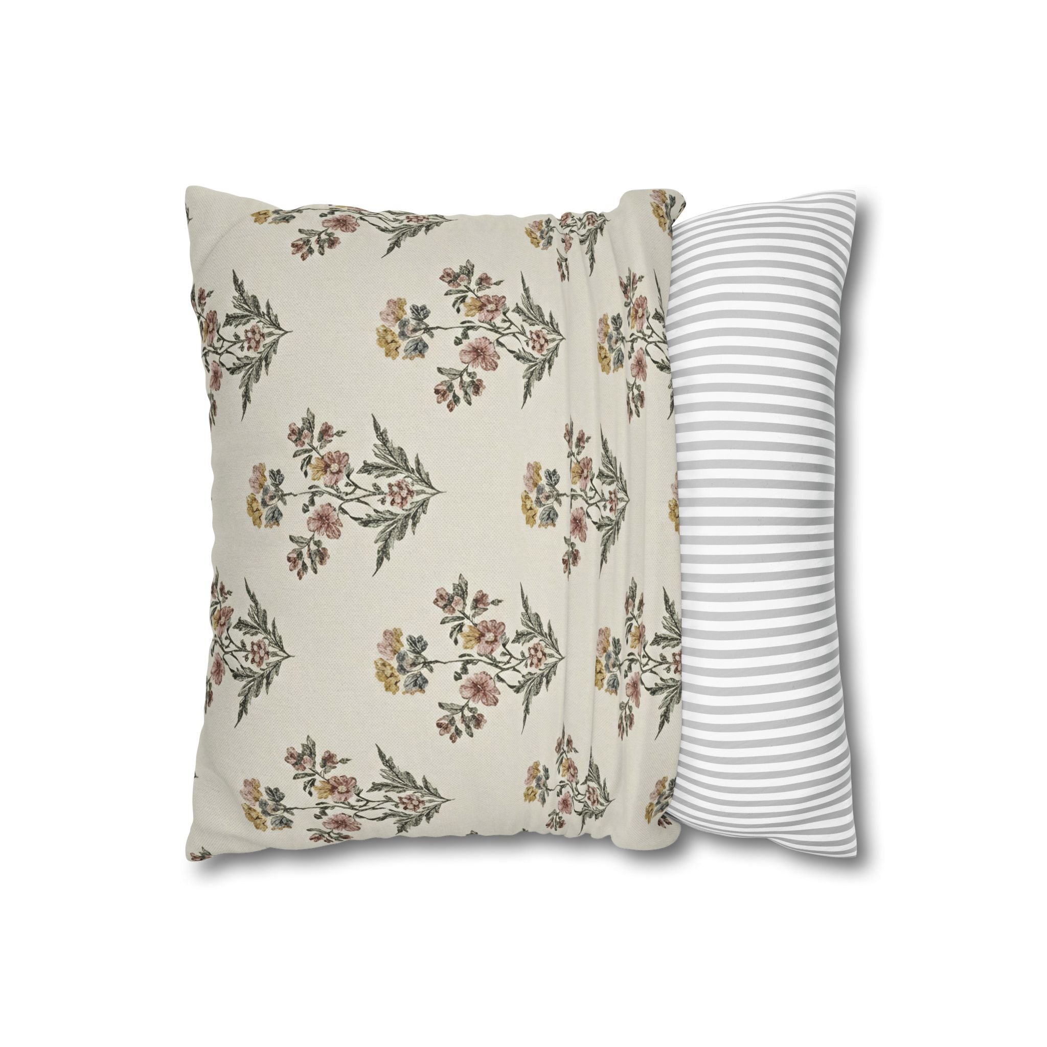 Briarwood Garden Floral Boho Square Pillowcase — Neutral Botanical Throw Pillow Cover - Creations by Chris and Carlos