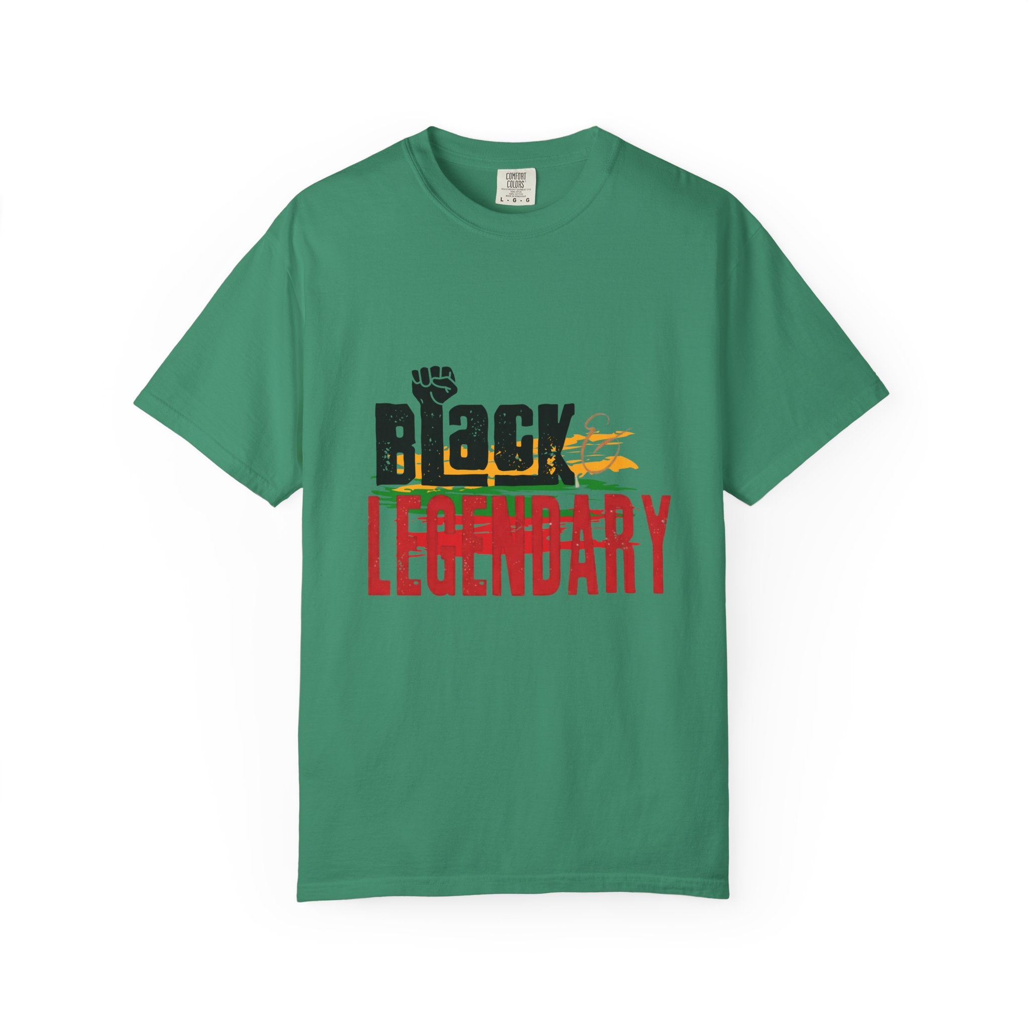 Black History Month- Legendary T‑Shirt "Black Is Legendary" Graphic Tee (Pan-African Colors) - Creations by Chris and Carlos