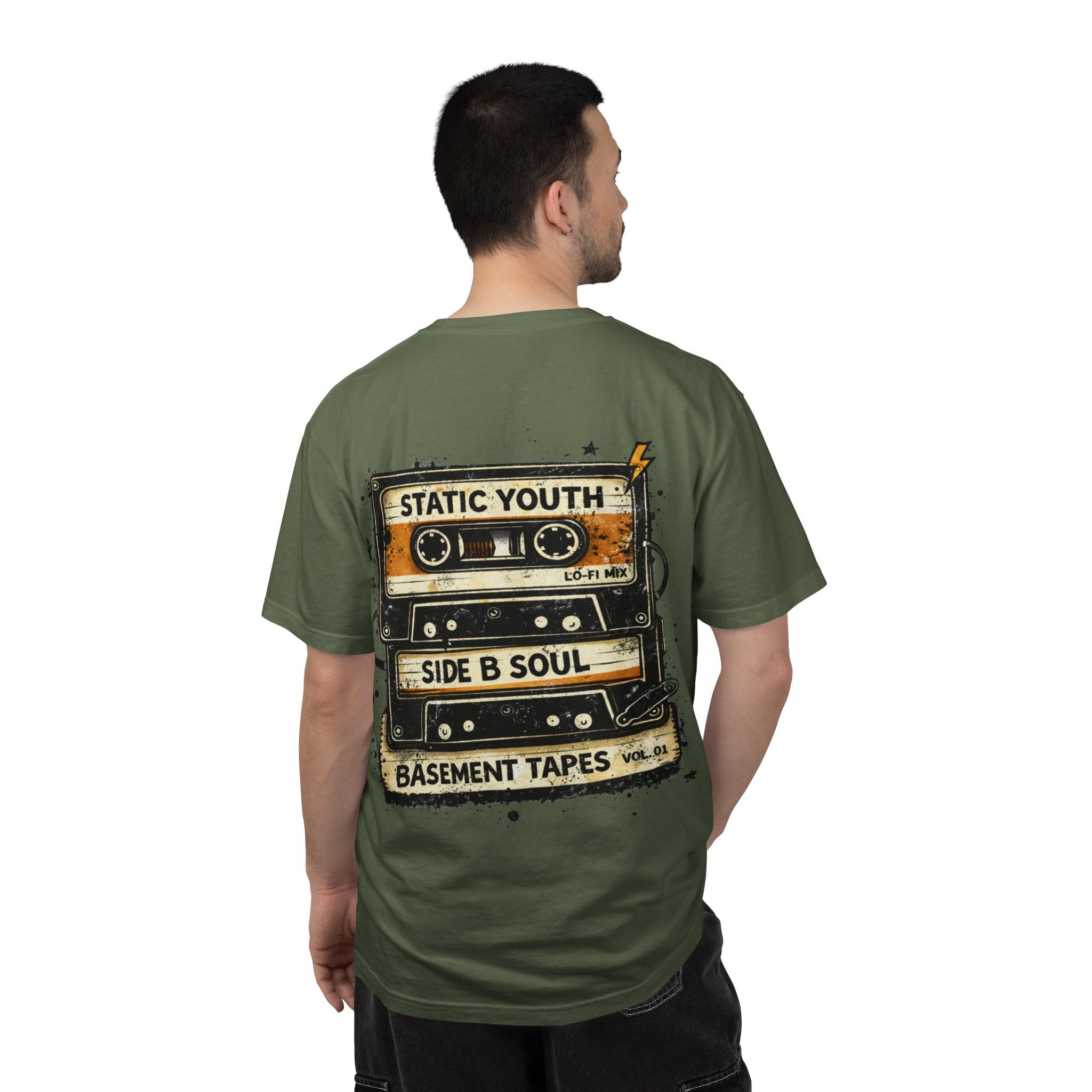 Basement Tapes Retro Cassette T-Shirt — "Static Youth / Side B Soul" - Creations by Chris and Carlos