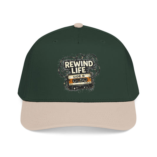 Rewind Life Cassette Cap — Retro Music Mid-Profile Baseball Hat - Creations by Chris and Carlos