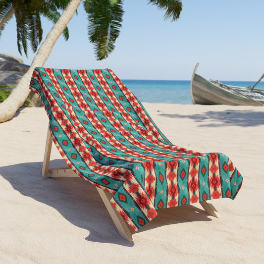 Boho Floral Seashell Beach Towel – Colorful Tribal Sun & Shell Design - Creations by Chris and Carlos