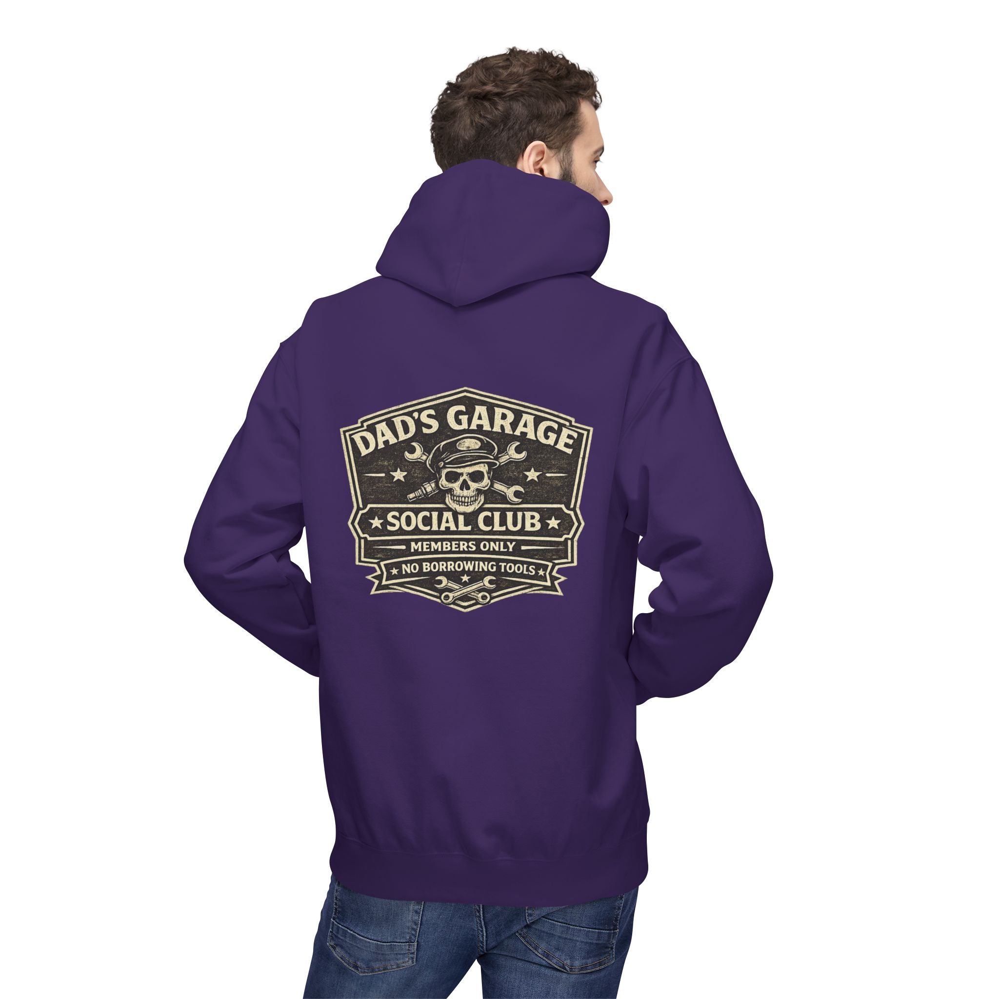 Dad’s Garage Social Club Hoodie — 'No Borrowing Tools' Mechanics Pullover - Creations by Chris and Carlos