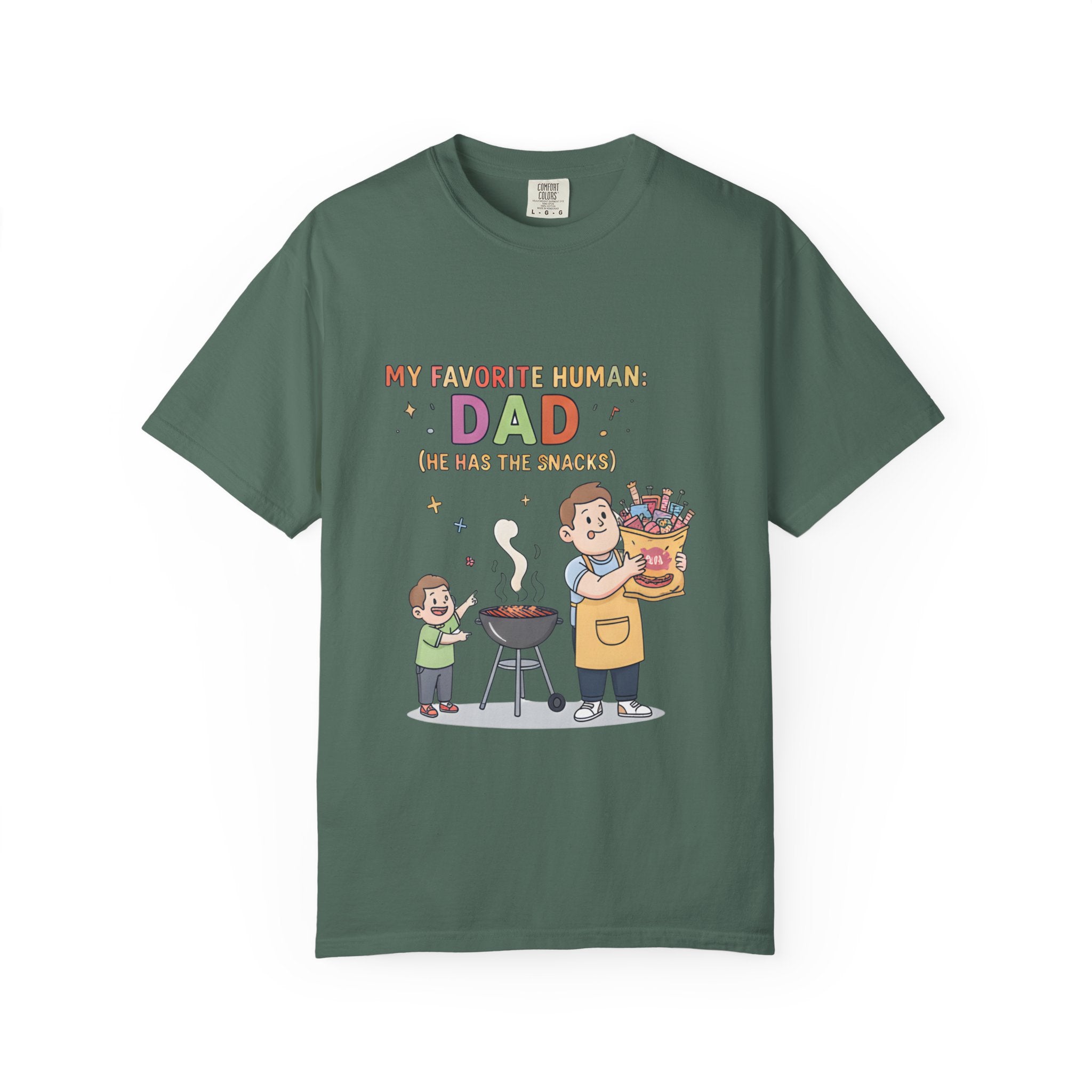 T-Shirt — "My Favorite Human Dad-He has the snacks" Funny Retro Graphic Tee - Creations by Chris and Carlos