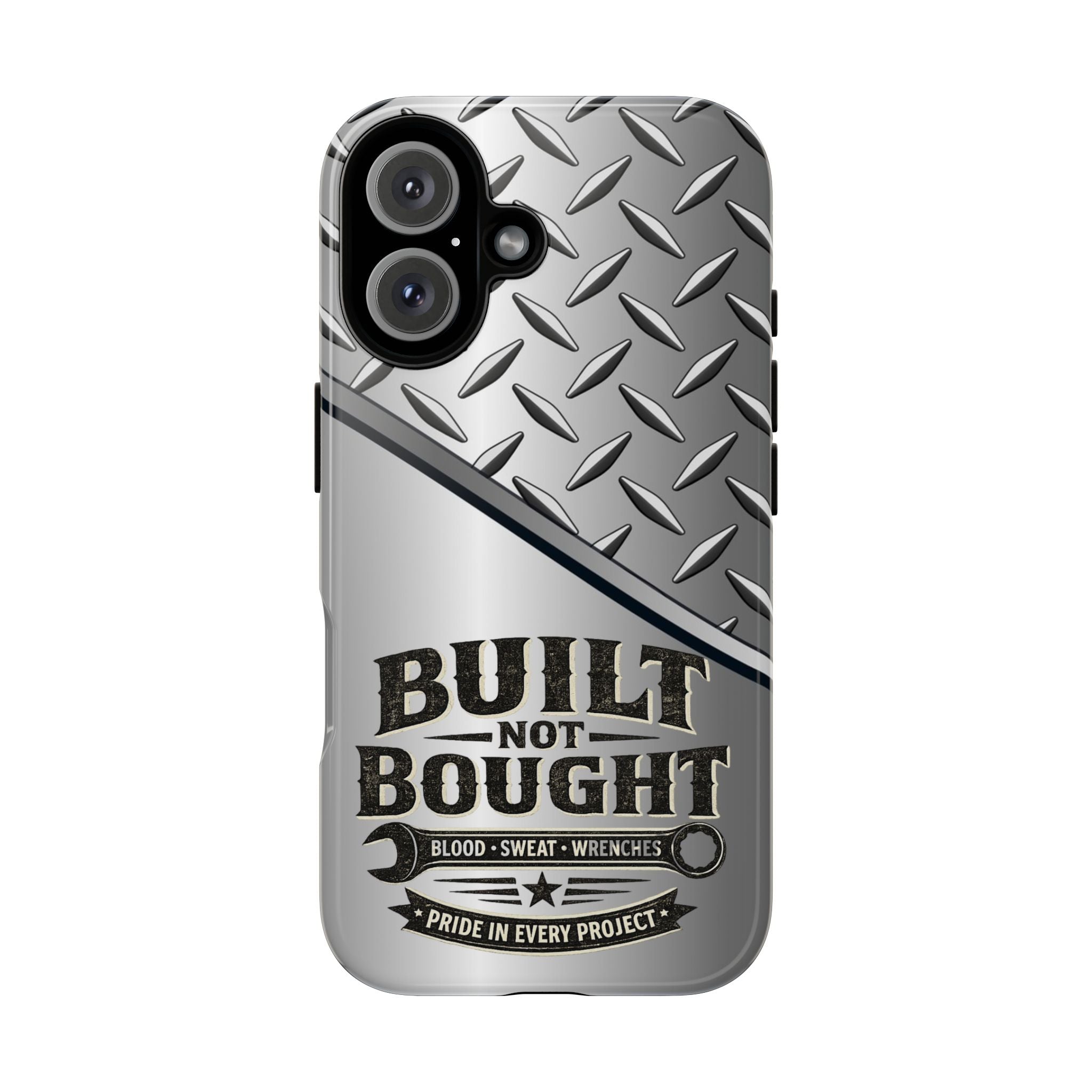 Built Not Bought Metal Diamond-Plate Phone Case — Rugged Tool Lover Gift - Creations by Chris and Carlos